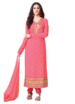 Peach embroidered Georgette unstitched salwar with dupatta 1