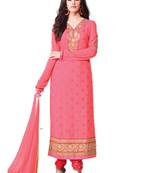 Peach embroidered Georgette unstitched salwar with dupatta