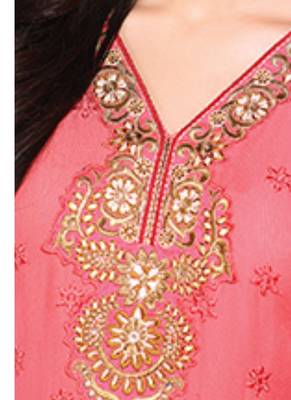 Peach embroidered Georgette unstitched salwar with dupatta 2