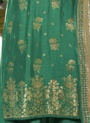Green Embelished Jacquard semi stitched salwar with dupatta 3
