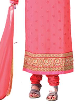 Peach embroidered Georgette unstitched salwar with dupatta 3