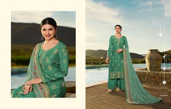 Green Embelished Jacquard semi stitched salwar with dupatta 4