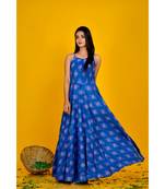 blue bagru print maxi dress