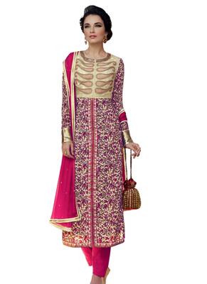 multicolor embroidered Crepe unstitched salwar with dupatta 1