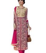 multicolor embroidered Crepe unstitched salwar with dupatta