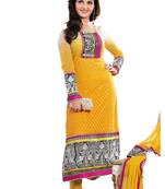 Yellow Embroidered Georgette semi stitched salwar with dupatta
