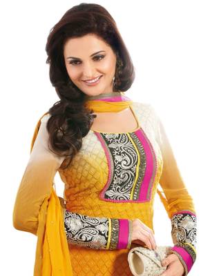 Yellow Embroidered Georgette semi stitched salwar with dupatta 2