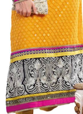 Yellow Embroidered Georgette semi stitched salwar with dupatta 3