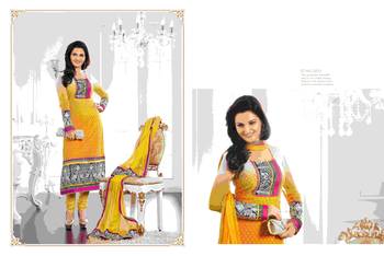 Yellow Embroidered Georgette semi stitched salwar with dupatta 4