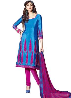 Blue Embroidered Crepe semi stitched salwar with dupatta 1