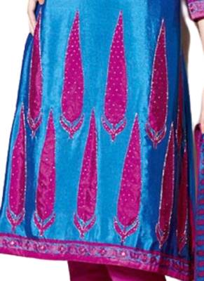 Blue Embroidered Crepe semi stitched salwar with dupatta 3