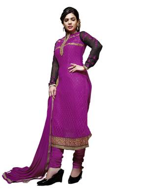 Purple embroidered Brasso unstitched salwar with dupatta 1