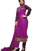 Purple embroidered Brasso unstitched salwar with dupatta