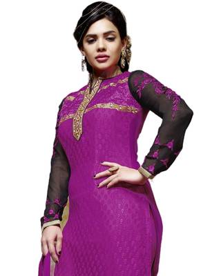Purple embroidered Brasso unstitched salwar with dupatta 2