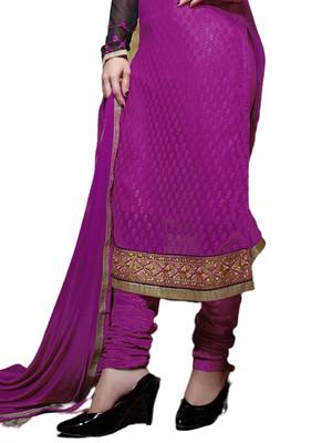 Purple embroidered Brasso unstitched salwar with dupatta 3