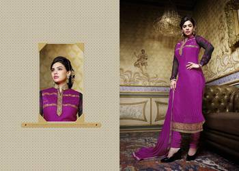 Purple embroidered Brasso unstitched salwar with dupatta 4