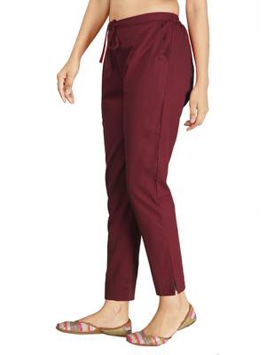 Maroon plain cotton trousers 3
