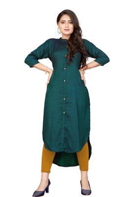 Pankh Dark Green Front Side short and Back Side Long Crepe Kurti KT-001  1
