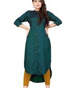 Pankh Dark Green Front Side short and Back Side Long Crepe Kurti KT-001 