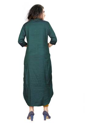 Pankh Dark Green Front Side short and Back Side Long Crepe Kurti KT-001  2