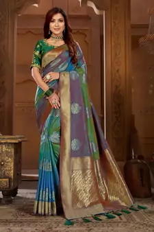 Green woven banarasi saree with blouse