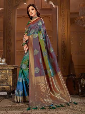 Green woven banarasi saree with blouse 2