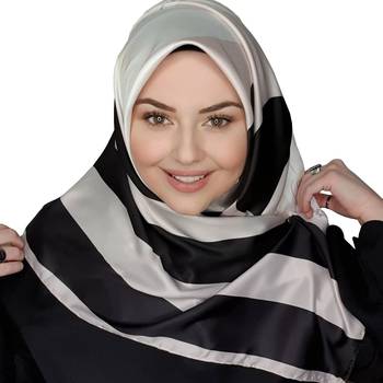 Justkartit Printed Islamic Wear Polka Dot Square Satin Silk Hijab Scarf 4
