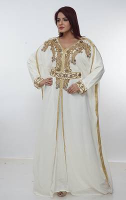 White embroidered georgette islamic-kaftans 1