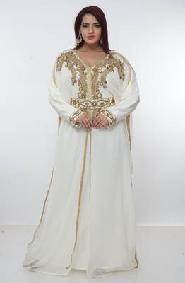 White embroidered georgette islamic-kaftans 2