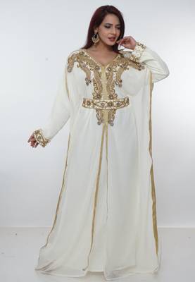 White embroidered georgette islamic-kaftans 3