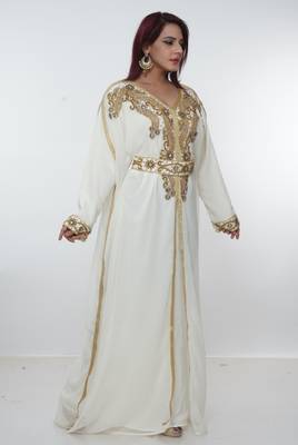White embroidered georgette islamic-kaftans 4