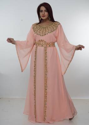 White embroidered georgette islamic-kaftans 1