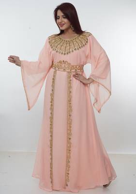 White embroidered georgette islamic-kaftans 2