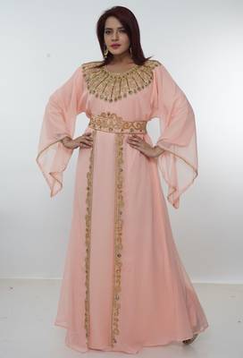 White embroidered georgette islamic-kaftans 3
