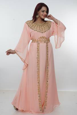 White embroidered georgette islamic-kaftans 4