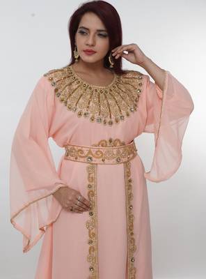 White embroidered georgette islamic-kaftans 5