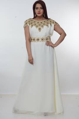 White embroidered georgette islamic-kaftans 3
