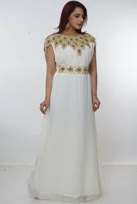 White embroidered georgette islamic-kaftans 4