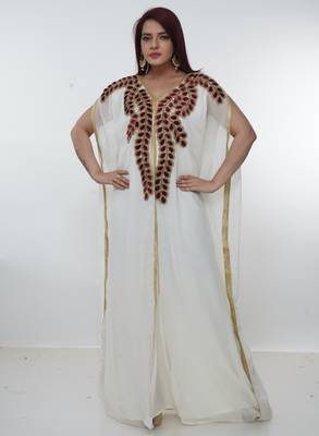White embroidered georgette islamic-kaftans 1