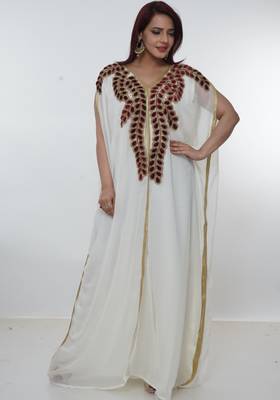 White embroidered georgette islamic-kaftans 2
