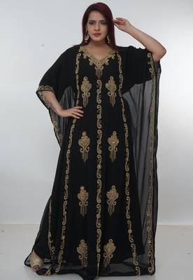 Black embroidered georgette islamic-kaftans 3