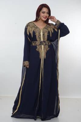 Black embroidered georgette islamic-kaftans 5