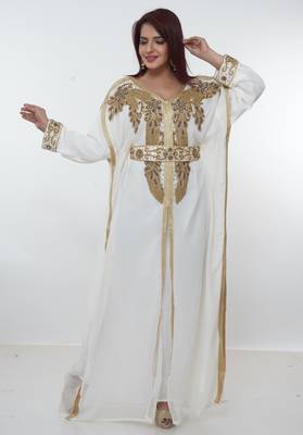 White embroidered georgette islamic-kaftans 1