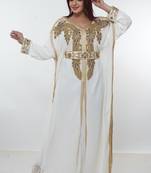 White embroidered georgette islamic-kaftans