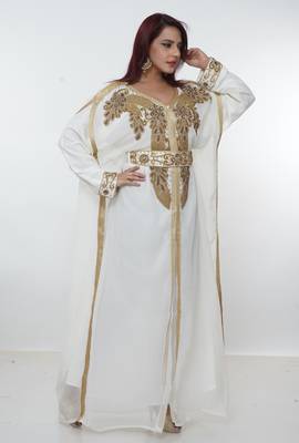 White embroidered georgette islamic-kaftans 2