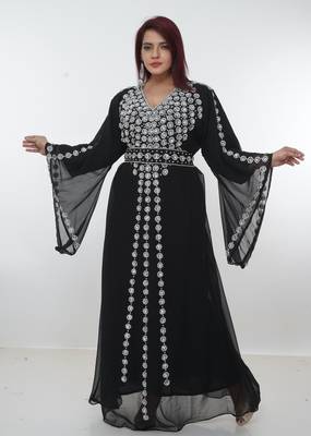 Black embroidered georgette islamic-kaftans 1