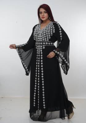 Black embroidered georgette islamic-kaftans 3