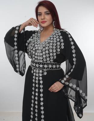 Black embroidered georgette islamic-kaftans 4