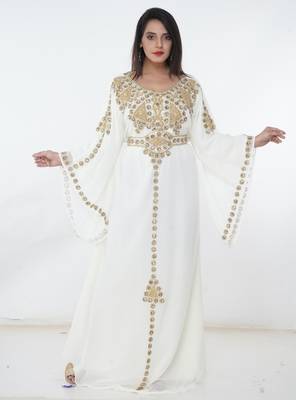 White embroidered georgette islamic-kaftans 1