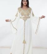 White embroidered georgette islamic-kaftans